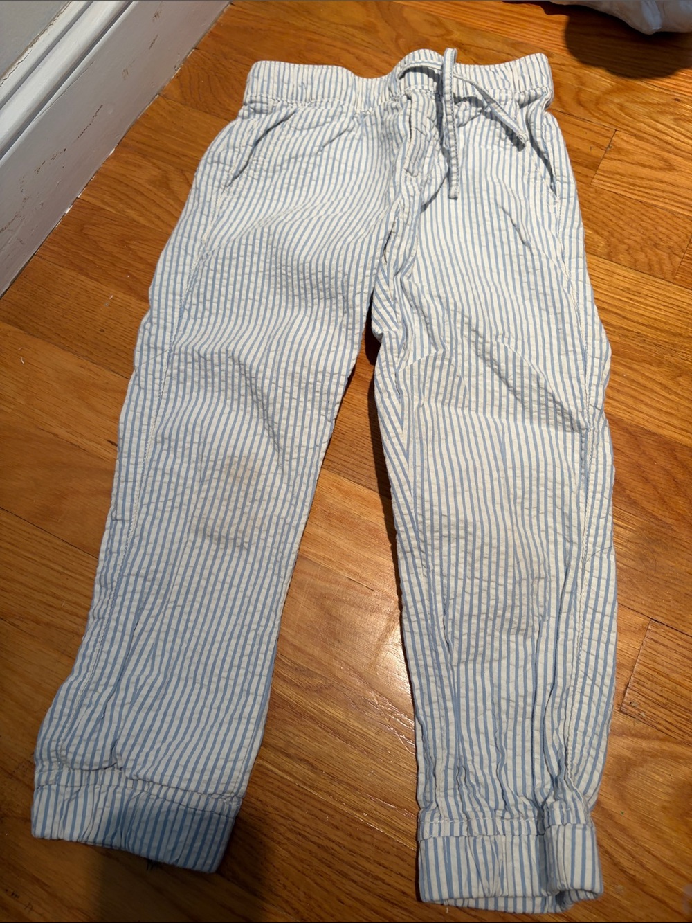 Gap Kids Searsucker Light Blue and White Striped Drawstring Pants